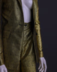 An Extended Notch Lapel, Spiral Gold Metallic Jacquard suit with palazo pant