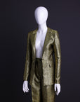 An Extended Notch Lapel, Spiral Gold Metallic Jacquard suit with palazo pant