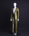 An Extended Notch Lapel, Spiral Gold Metallic Jacquard suit with palazo pant