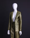 An Extended Notch Lapel, Spiral Gold Metallic Jacquard suit with palazo pant