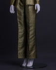 An Extended Notch Lapel, Spiral Gold Metallic Jacquard suit with palazo pant