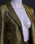 An Extended Notch Lapel, Spiral Gold Metallic Jacquard suit with palazo pant