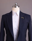 A Navy Blue, pencil stripe, nobility wool blend, business wide notch lapel suit & skirt pant.