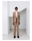 The “Anita” Suit  A Tortilla brown, peak lapel, double breasted jacket & straight pant